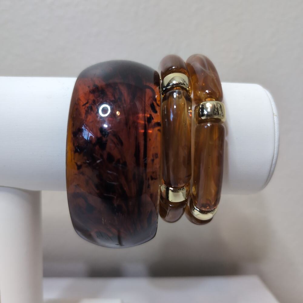 Tortoiseshell Acrylic Bangle And Stretch Bracelet Set
